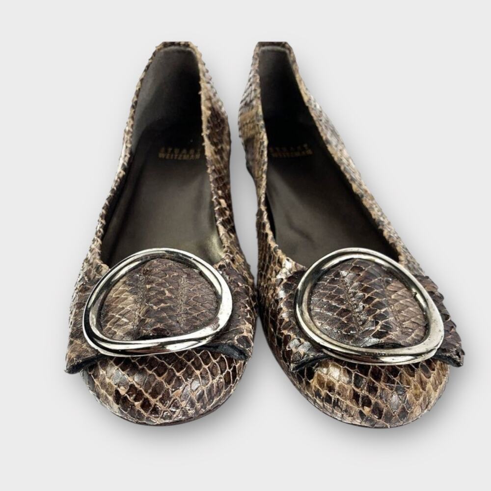 Stuart Weitzman Snakeskin Embossed Leather Flats Size 6.5 - Picture 3 of 7
